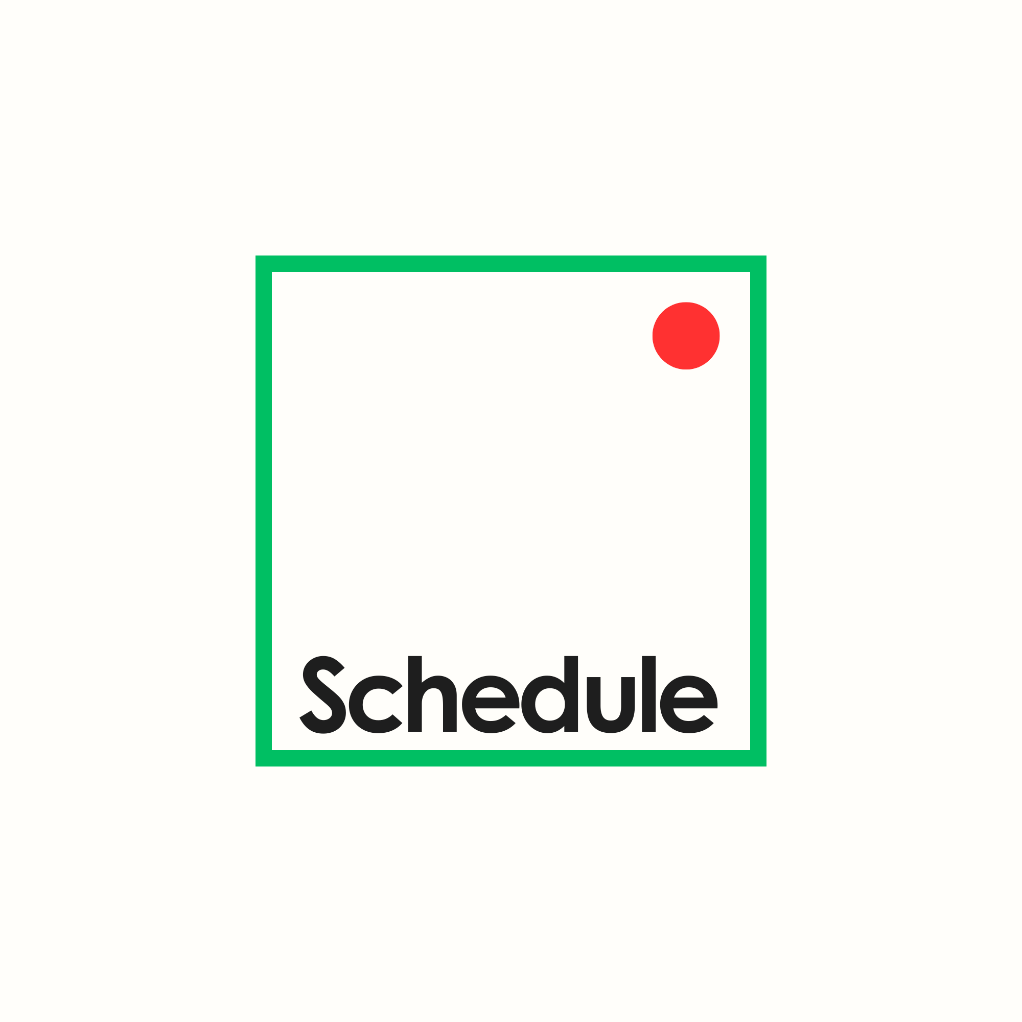 Schedule mark: a green square outline with a red dot and the word Schedule, on white
