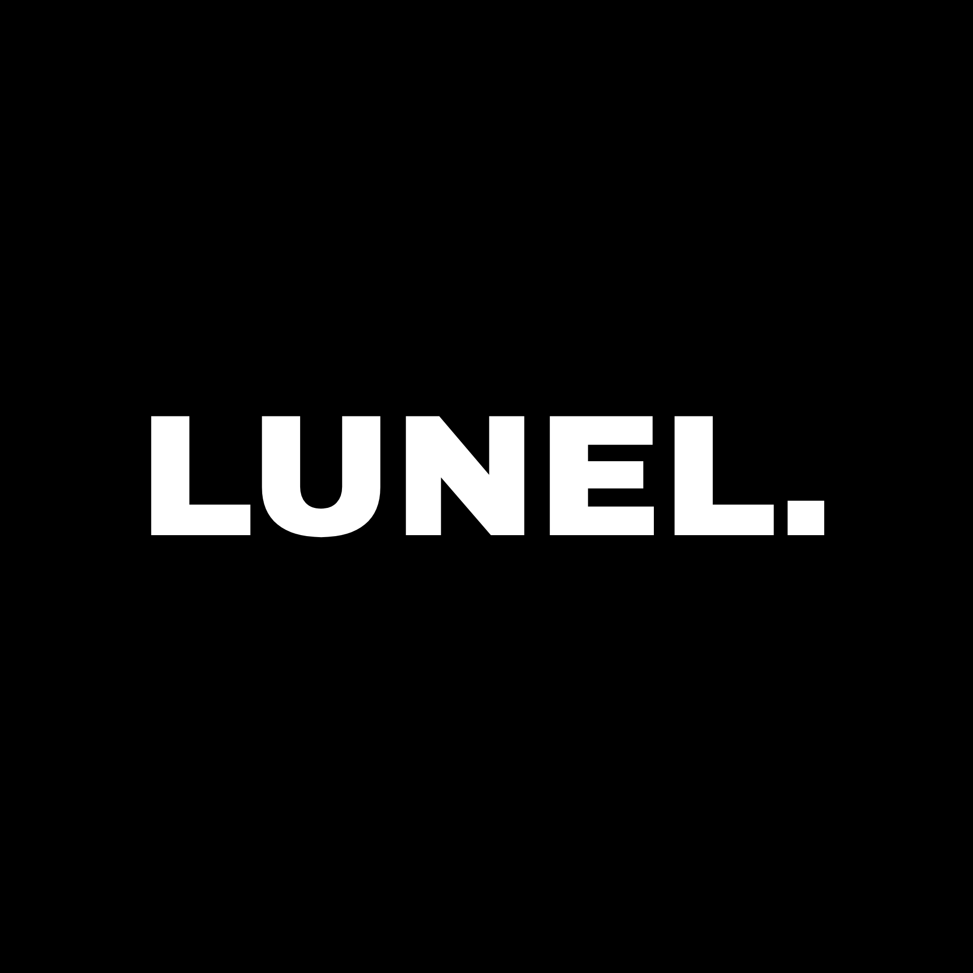 White LUNEL. wordmark on black