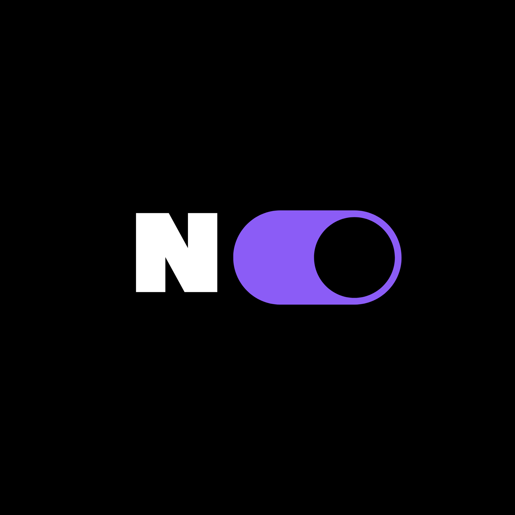 Noviq Engine mark: a white letter N beside a purple toggle switch, on black